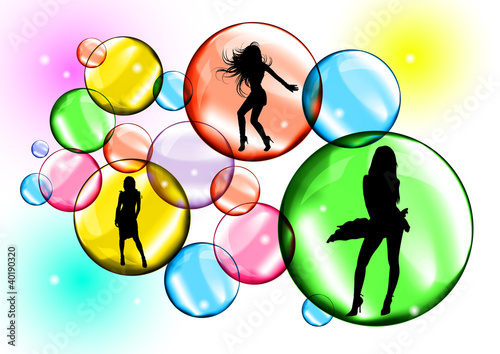Vector: Sfondo Bolle con ragazze che ballano Sfondo Bolle con ragazze che ballano