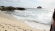 Couple walking on a sandy beach