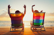 Happy Romantic Couple Enjoying Beautiful Sunset at the Beach