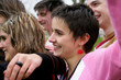 Woman in a crowd of people