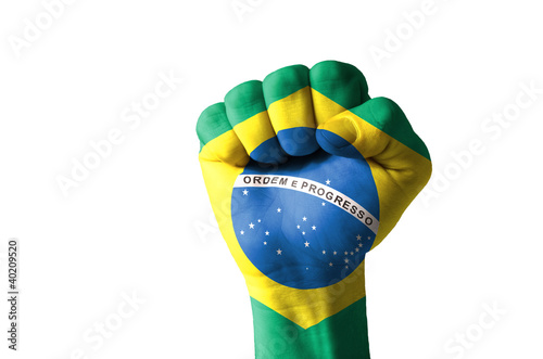 Photo: Fist painted in colors of brazil flag Fist painted in colors of brazil flag