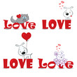 A vector set of funny animals on the red word 