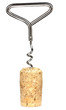 corkscrew with cork isolated on white background