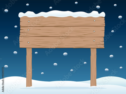Vector: wooden signboard in snowy night wooden signboard in snowy night