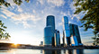Moscow City and the River Lee. sun Moscow City and the River Lee. sun