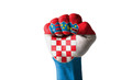 Fist painted in colors of croatia flag Fist painted in colors of croatia flag