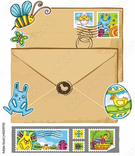 Vector: Easter theme envelope and stamps Easter theme envelope and stamps