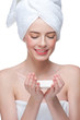 Woman in towel with soap Woman in towel with soap