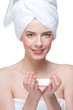 Woman in towel with soap Woman in towel with soap