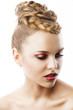 the watermelon colors on make up, she looks down at left