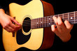 Closeup view of playing classic spanish guitar