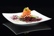 Gourmet dish. Smoked salmon with vegetables