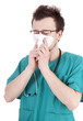 male doctor with snotty, runny nose