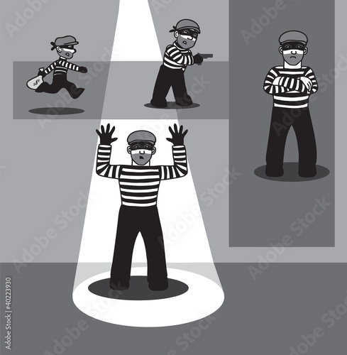 Illustration: criminal in different poses criminal in different poses