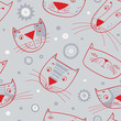 Seamless pattern of cartoon cats faces