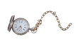 retro pocket watch with a chain on a white background