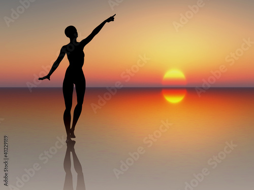 Illustration: Woman reaching for the rising sun Woman reaching for the rising sun