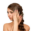 Beautiful model girl makeup with braid and nails iguanas