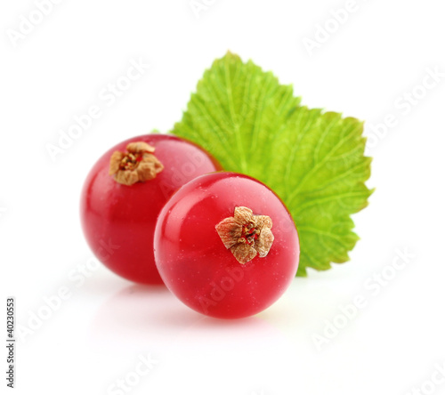 Foto: Ripe berry of currant with leaf Ripe berry of currant with leaf