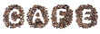 Coffe beans used to spell the word cafe