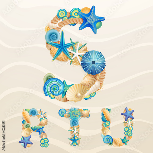 Vector: Vector sea life font on sand background Vector sea life font on sand background