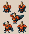 Superhero in a suit with a cape in various poses