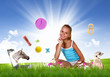 Smiling girl on green grass