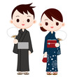 浴衣を着た男女