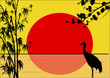 crane in bamboo on yellow