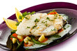 Fish dish - fish fillet in sauce and vegetables Fish dish - fish fillet in sauce and vegetables