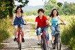 Family riding bikes
