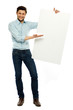 Businessman holding blank board