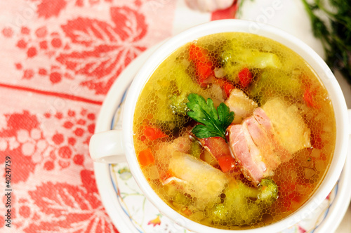 Photo: Italian soup with vegetables and bacon Italian soup with vegetables and bacon
