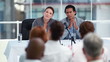 Business people giving an interview