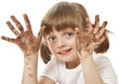 happy little girl with dirty hand - hygiene concept