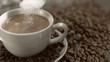 Spoon pouring sugar in super slow motion
