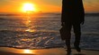 Man in suit walking to the sea