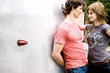 Young couple looking at each other, side view