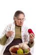 old woman knits