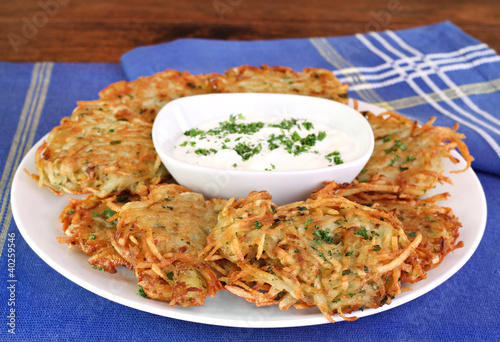 Photo: German Potato Pancakes and Sour Cream German Potato Pancakes and Sour Cream