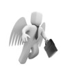 Businessman is flying on wings of angel Businessman is flying on wings of angel