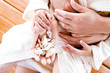 Human hand holding shells, close-up
