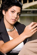 Businesswoman using laptop, portrait