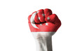 Fist painted in colors of singapore flag Fist painted in colors of singapore flag