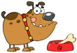 canvas print picture - Happy Bulldog With Bowl And Bone