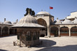 Turkish flag in a mosque's courtyard