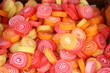 An assortment of colorful candy on full frame background
