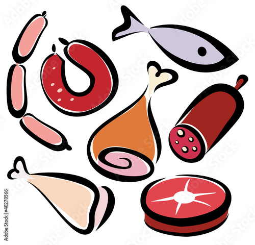 Vector: set of editable meat and fish icons set of editable meat and fish icons
