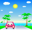 smile cartoon car on tropical resort road