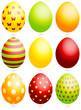 Set 9 Easter Eggs Different Pattern/Uni Green/Red/Yellow